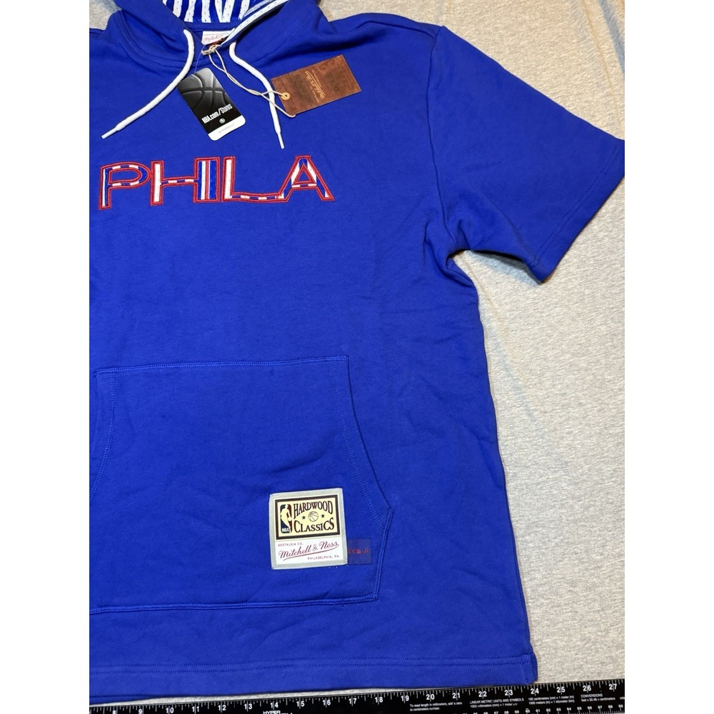 Mitchell & Ness PHILA 76ers Blue Hardwood Classics Short Sleeve Hoodie XL - Picture 3 of 14